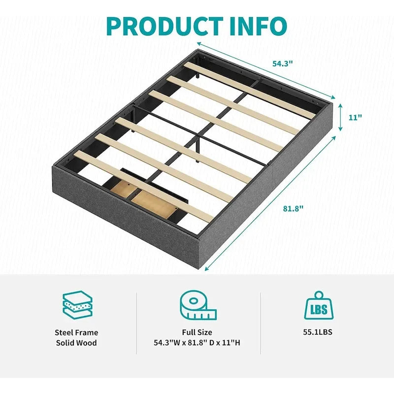 Lit Plateforme avec Tiroirs de Rangement, Tissu Lin, Lattes en Bois, Style Moderne, Beige / Gris Clair / Gris Foncé, Double / Grand Lit / Très Grand Lit, 2 Personnes