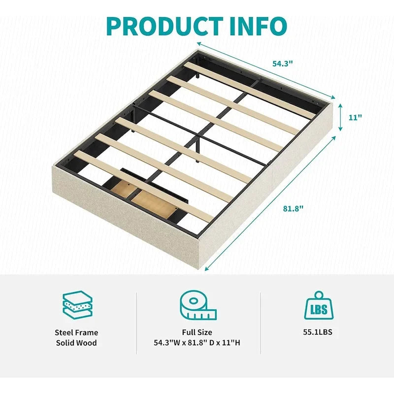 Lit Plateforme avec Tiroirs de Rangement, Tissu Lin, Lattes en Bois, Style Moderne, Beige / Gris Clair / Gris Foncé, Double / Grand Lit / Très Grand Lit, 2 Personnes