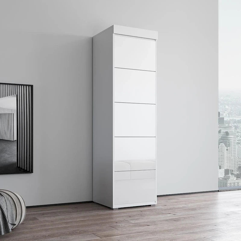 Armoire de garde-robe, Portes vitrées, Corps mat, Style contemporain, Gris / Noir / Blanc, 1 Unité