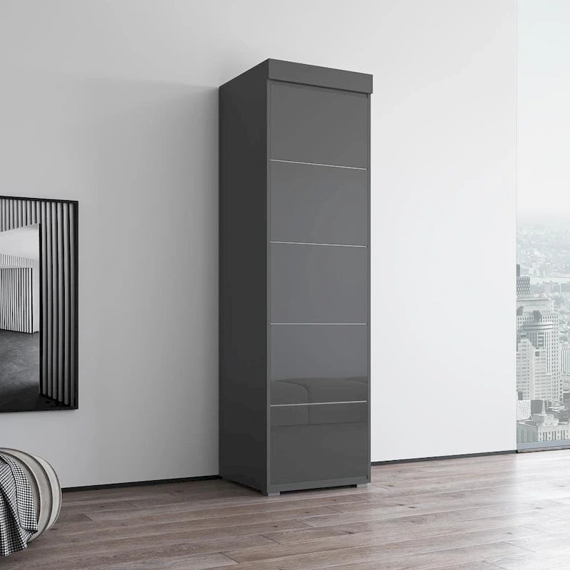 Armoire de garde-robe, Portes vitrées, Corps mat, Style contemporain, Gris / Noir / Blanc, 1 Unité