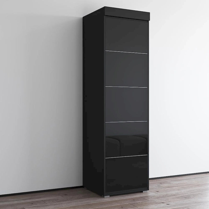Armoire de garde-robe, Portes vitrées, Corps mat, Style contemporain, Gris / Noir / Blanc, 1 Unité