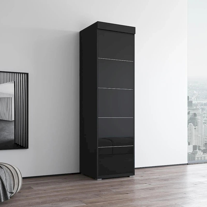 Armoire de garde-robe, Portes vitrées, Corps mat, Style contemporain, Gris / Noir / Blanc, 1 Unité