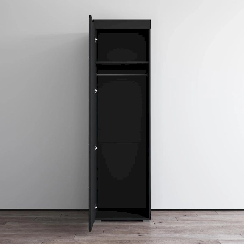 Armoire de garde-robe, Portes vitrées, Corps mat, Style contemporain, Gris / Noir / Blanc, 1 Unité