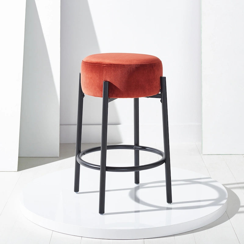 Tabouret de comptoir 66 cm, assise en bouclette, pieds en métal, style minimaliste, moutarde / noir / vert forêt / rouille / ivoire, 1 personne
