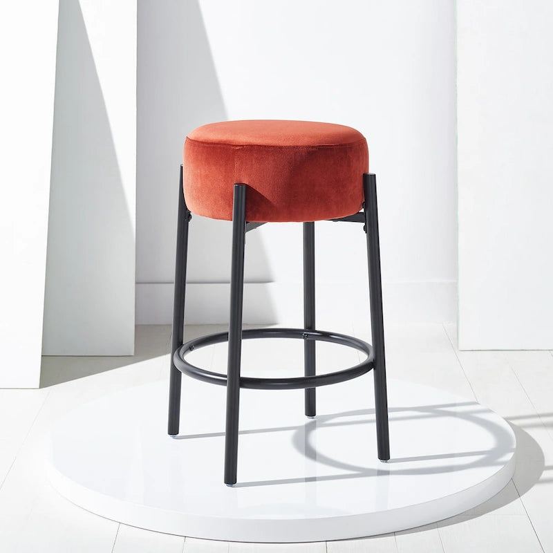 Tabouret de comptoir 66 cm, assise en bouclette, pieds en métal, style minimaliste, moutarde / noir / vert forêt / rouille / ivoire, 1 personne