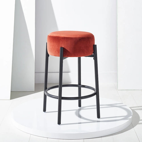 Tabouret de comptoir 66 cm, assise en bouclette, pieds en métal, style minimaliste, moutarde / noir / vert forêt / rouille / ivoire, 1 personne