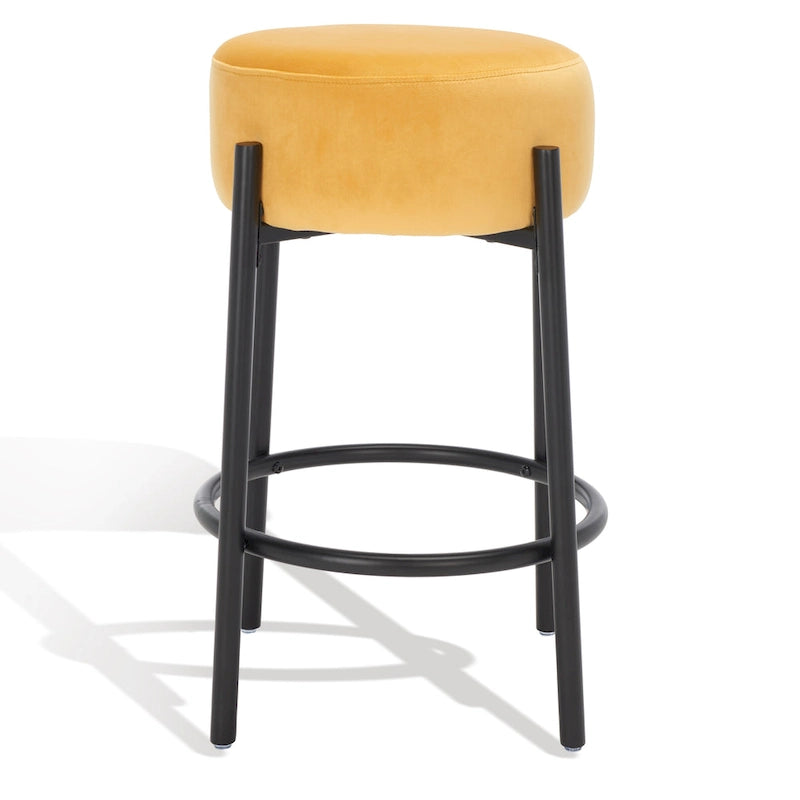 Tabouret de comptoir 66 cm, assise en bouclette, pieds en métal, style minimaliste, moutarde / noir / vert forêt / rouille / ivoire, 1 personne