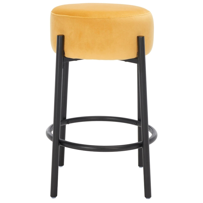 Tabouret de comptoir 66 cm, assise en bouclette, pieds en métal, style minimaliste, moutarde / noir / vert forêt / rouille / ivoire, 1 personne