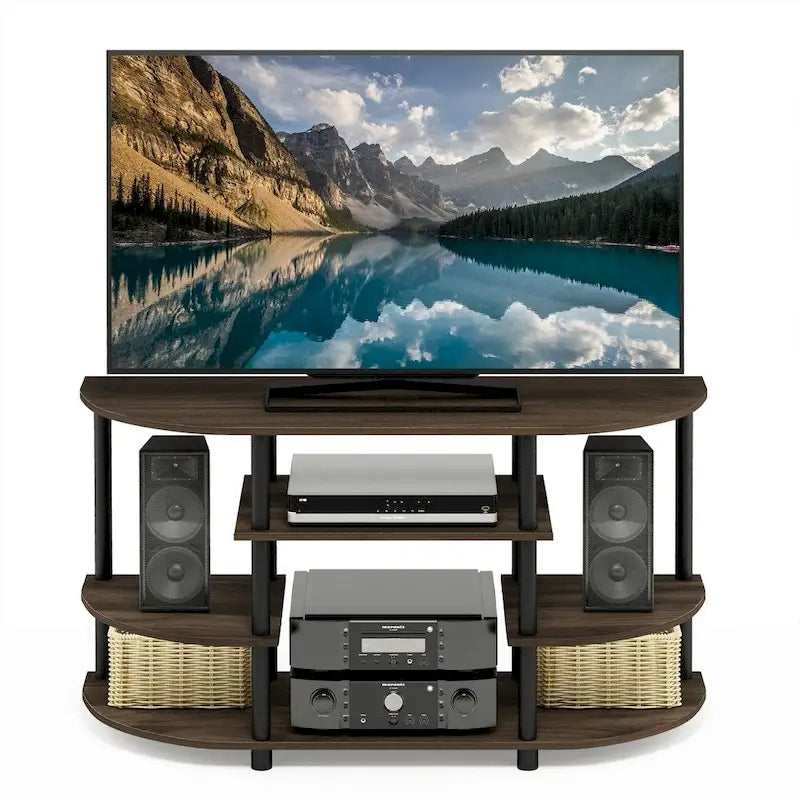 Meuble TV d'angle, étagères ouvertes, cadre en tubes PVC, style simple, naturel/blanc, 1 unité