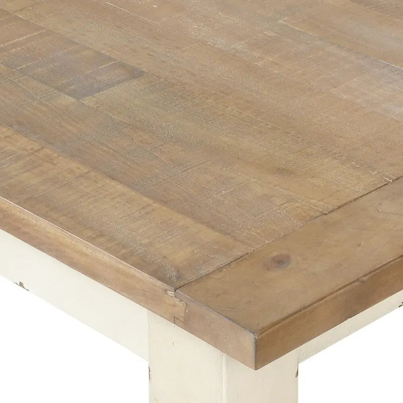 Banc de salle à manger, finition bicolore, pieds tournés, planches posées à la main, hévéa massif, style campagnard, blanc antique / chêne vieilli, 1 personne
