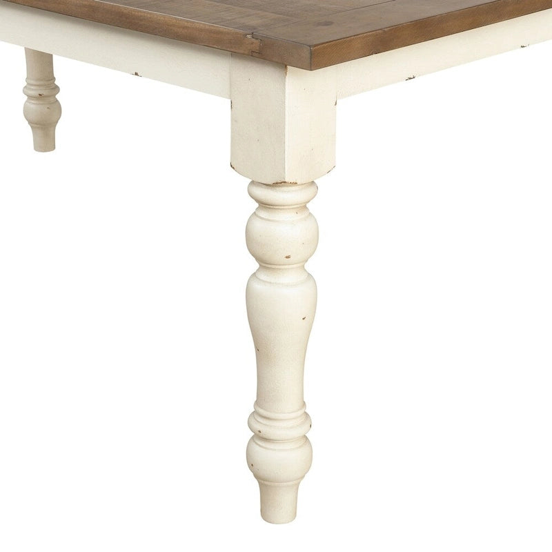 Banc de salle à manger, finition bicolore, pieds tournés, planches posées à la main, hévéa massif, style campagnard, blanc antique / chêne vieilli, 1 personne