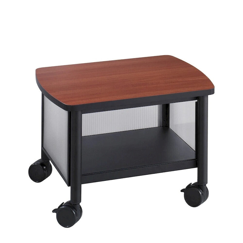 Support d'imprimante mobile, cadre en acier, panneaux translucides, 1 étagère fixe, 4 roulettes pivotantes, style moderne, noir/gris, 1 unité