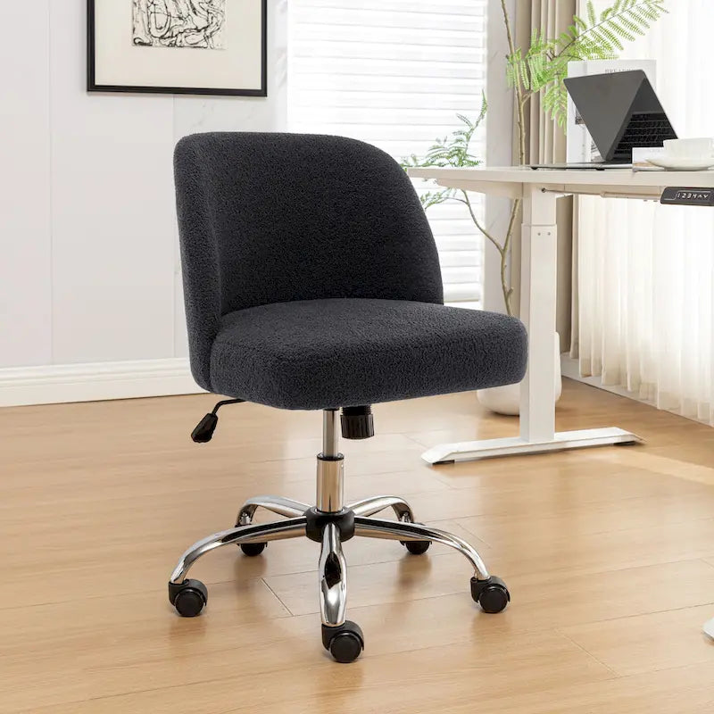 Fauteuil de bureau sans accoudoirs, tissu polaire Sherpa, réglable en hauteur, fonction d'inclinaison, roulettes en acier, style moderne, blanc, 1 personne