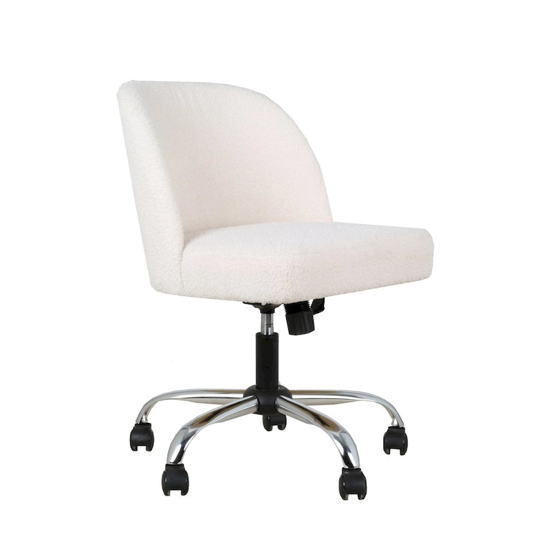 Fauteuil de bureau sans accoudoirs, tissu polaire Sherpa, réglable en hauteur, fonction d'inclinaison, roulettes en acier, style moderne, blanc, 1 personne