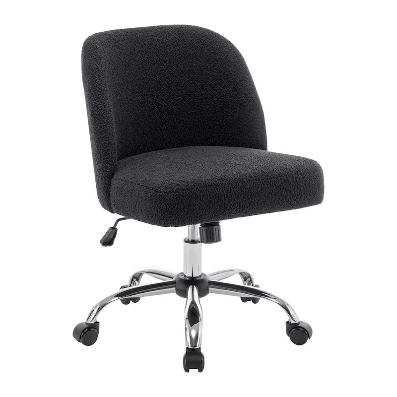 Fauteuil de bureau sans accoudoirs, tissu polaire Sherpa, réglable en hauteur, fonction d'inclinaison, roulettes en acier, style moderne, blanc, 1 personne