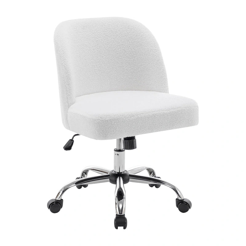 Fauteuil de bureau sans accoudoirs, tissu polaire Sherpa, réglable en hauteur, fonction d'inclinaison, roulettes en acier, style moderne, blanc, 1 personne