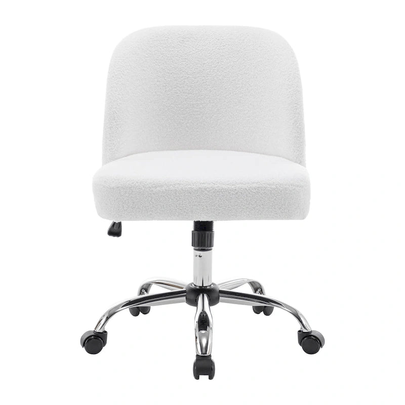 Fauteuil de bureau sans accoudoirs, tissu polaire Sherpa, réglable en hauteur, fonction d'inclinaison, roulettes en acier, style moderne, blanc, 1 personne