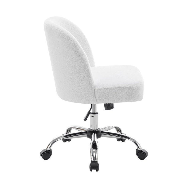Fauteuil de bureau sans accoudoirs, tissu polaire Sherpa, réglable en hauteur, fonction d'inclinaison, roulettes en acier, style moderne, blanc, 1 personne
