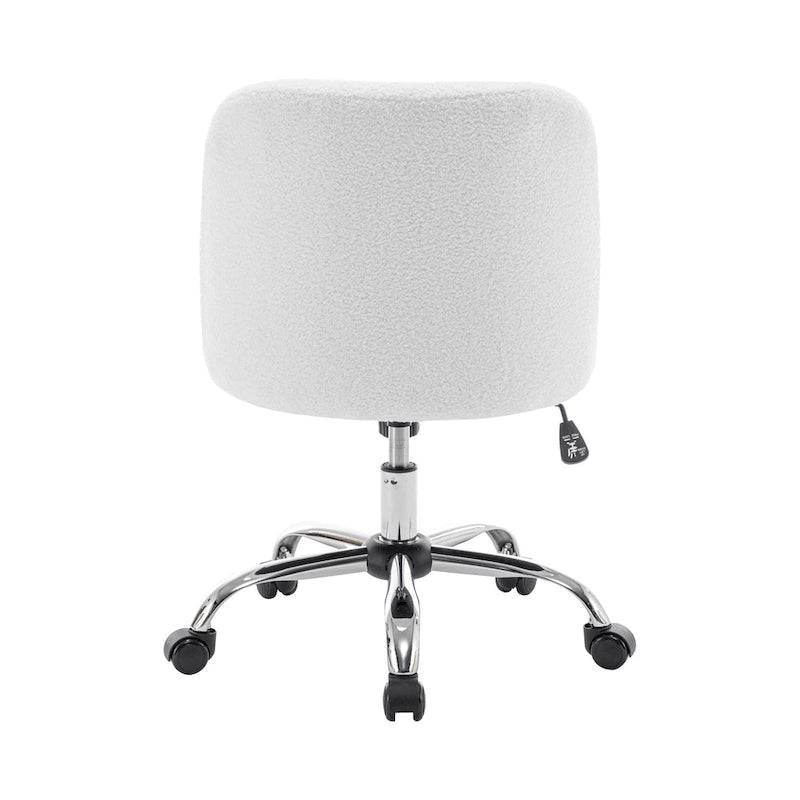 Fauteuil de bureau sans accoudoirs, tissu polaire Sherpa, réglable en hauteur, fonction d'inclinaison, roulettes en acier, style moderne, blanc, 1 personne