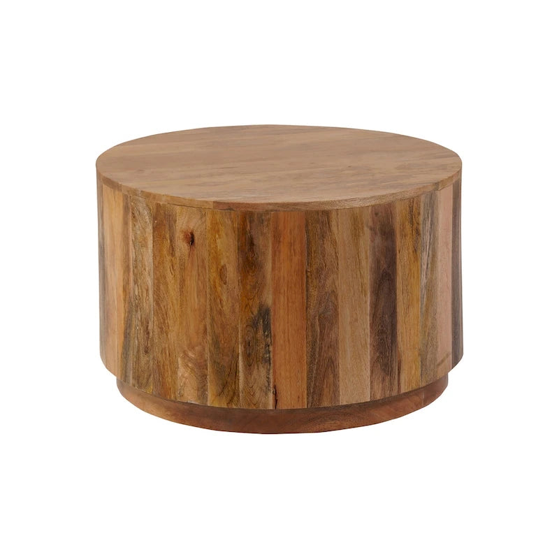 Table basse ronde de 30 pouces, bois de manguier, fabriquée à la main, naturelle / blanchie, 1 unité
