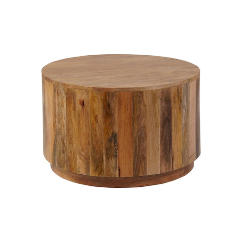 Table basse ronde de 30 pouces, bois de manguier, fabriquée à la main, naturelle / blanchie, 1 unité