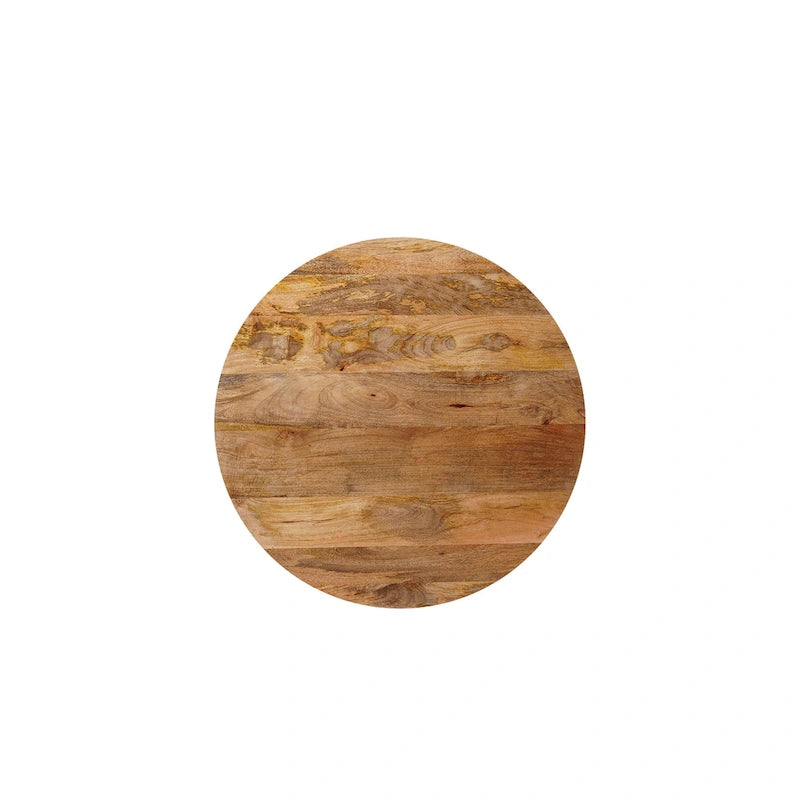 Table basse ronde de 30 pouces, bois de manguier, fabriquée à la main, naturelle / blanchie, 1 unité