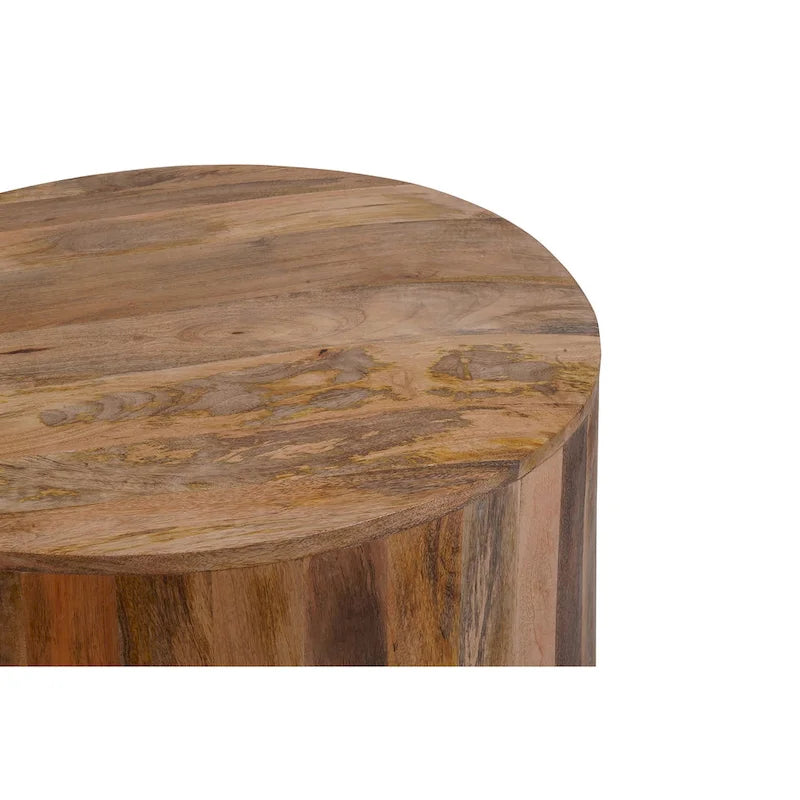 Table basse ronde de 30 pouces, bois de manguier, fabriquée à la main, naturelle / blanchie, 1 unité