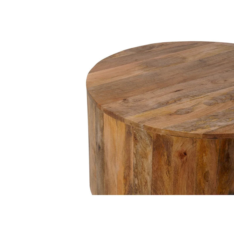 Table basse ronde de 30 pouces, bois de manguier, fabriquée à la main, naturelle / blanchie, 1 unité