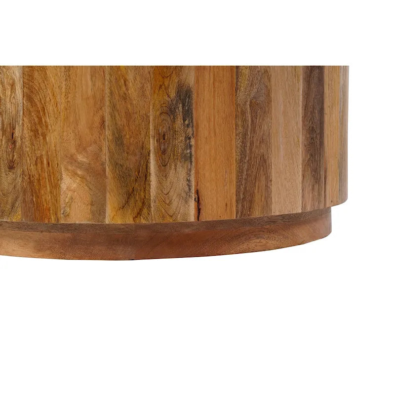 Table basse ronde de 30 pouces, bois de manguier, fabriquée à la main, naturelle / blanchie, 1 unité