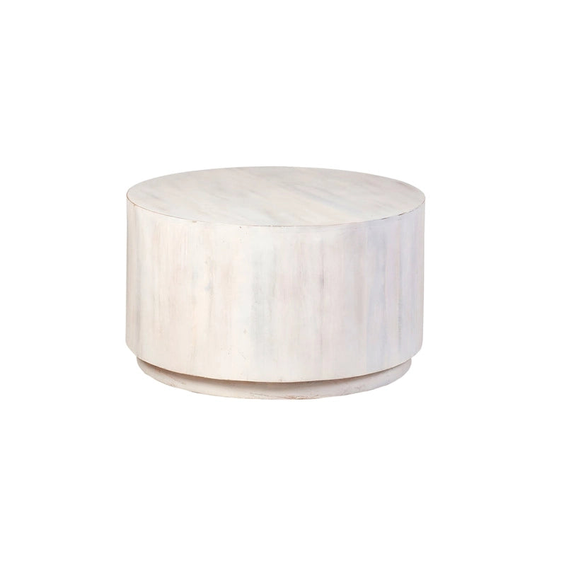 Table basse ronde de 30 pouces, bois de manguier, fabriquée à la main, naturelle / blanchie, 1 unité