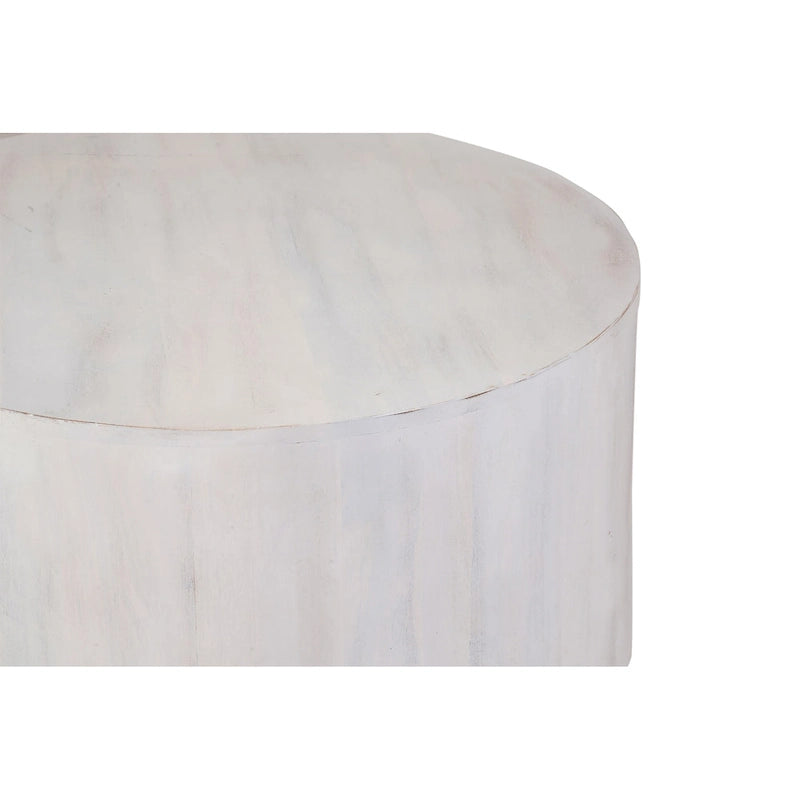 Table basse ronde de 30 pouces, bois de manguier, fabriquée à la main, naturelle / blanchie, 1 unité