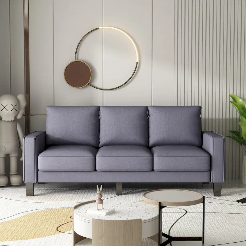 Canapé 2+3 places, 100% polyester, structure en bois massif et métal, rangement sous l'assise, style moderne, beige, 5 personnes