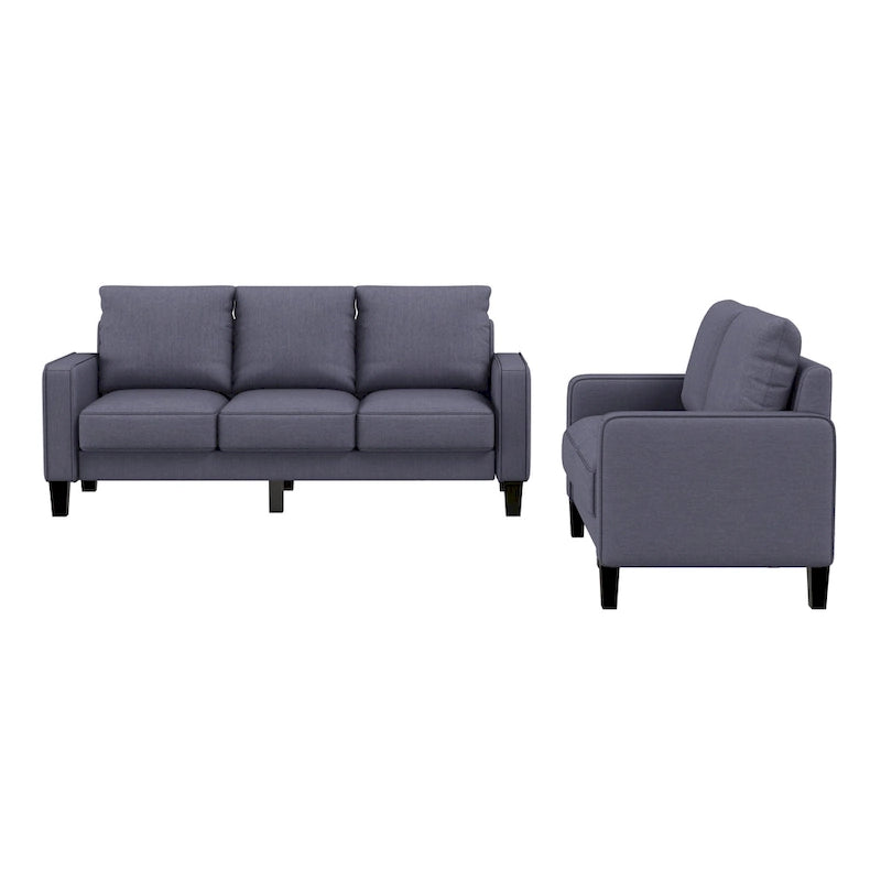 Canapé 2+3 places, 100% polyester, structure en bois massif et métal, rangement sous l'assise, style moderne, beige, 5 personnes