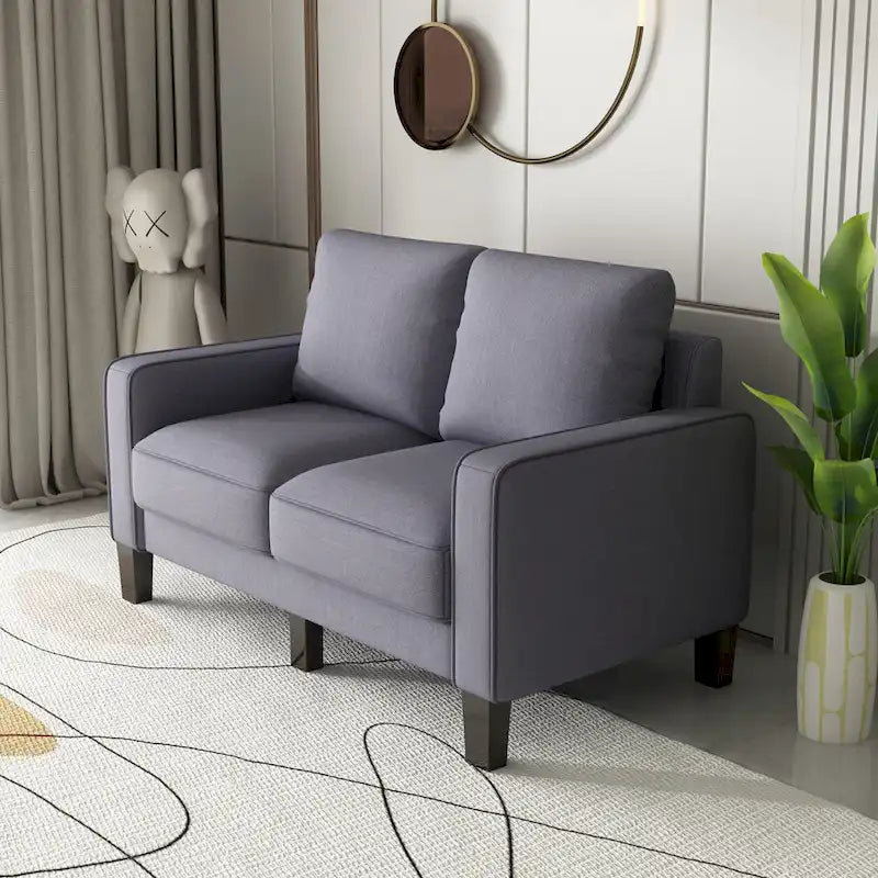 Canapé 2+3 places, 100% polyester, structure en bois massif et métal, rangement sous l'assise, style moderne, beige, 5 personnes