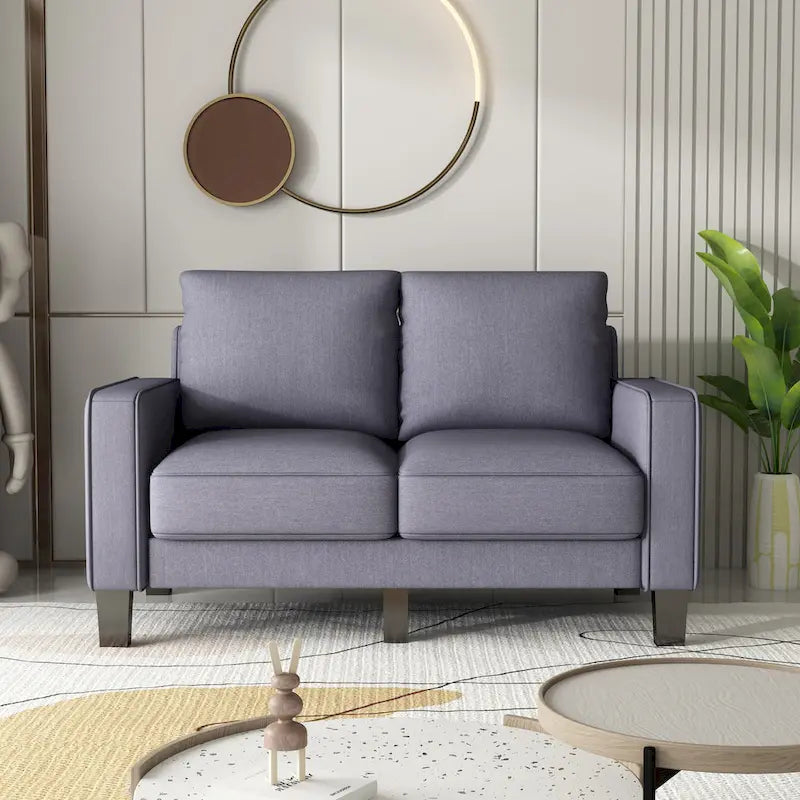 Canapé 2+3 places, 100% polyester, structure en bois massif et métal, rangement sous l'assise, style moderne, beige, 5 personnes