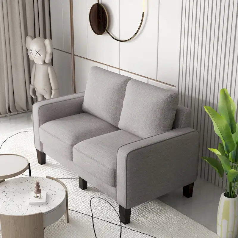 Canapé 2+3 places, 100% polyester, structure en bois massif et métal, rangement sous l'assise, style moderne, beige, 5 personnes