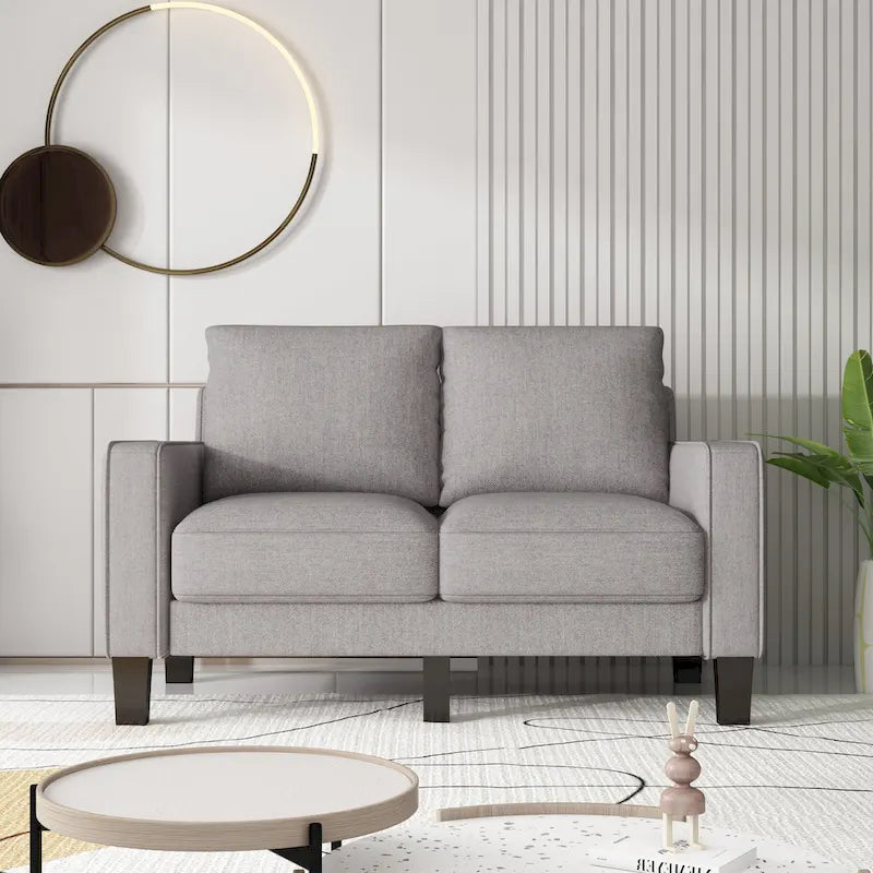Canapé 2+3 places, 100% polyester, structure en bois massif et métal, rangement sous l'assise, style moderne, beige, 5 personnes