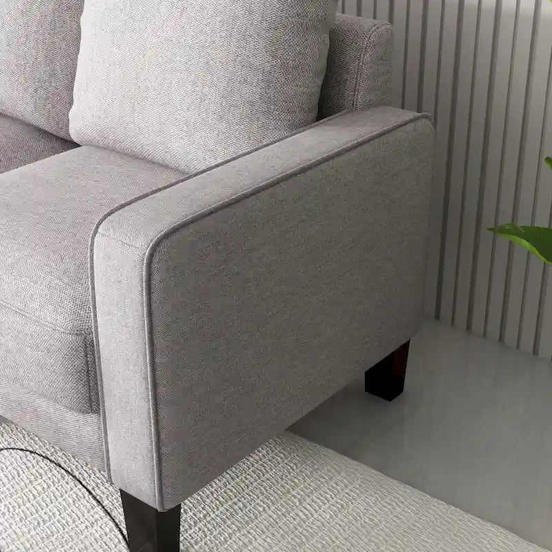 Canapé 2+3 places, 100% polyester, structure en bois massif et métal, rangement sous l'assise, style moderne, beige, 5 personnes