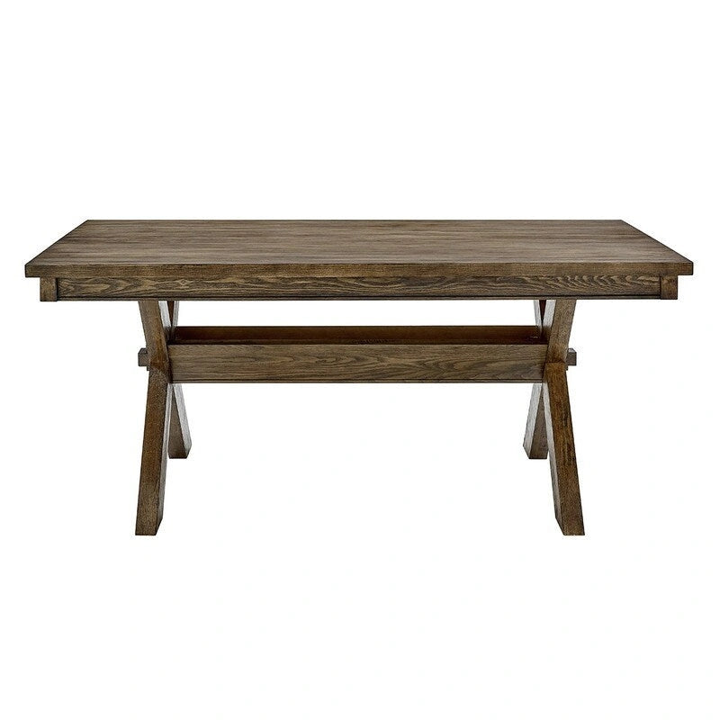 Table à manger rectangulaire, pieds en X, bois massif et MDF, style rustique, marron, 6 places