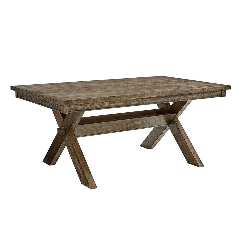 Table à manger rectangulaire, pieds en X, bois massif et MDF, style rustique, marron, 6 places