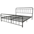 Lit plateforme métallique King Size, tête et pied de lit, coins arrondis, style vintage, noir, 2 personnes