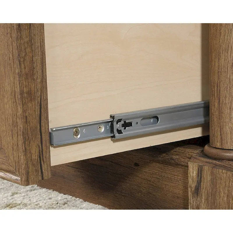 Bureau de direction, tablette de clavier escamotable, 4 tiroirs, tiroir classeur, gestion des câbles, style traditionnel, finition bois / gris, 1 personne