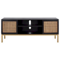 Meuble TV 54 pouces, 2 portes en rotin, 2 étagères, style côtier, noir/blanc/noyer/naturel, 1 unité