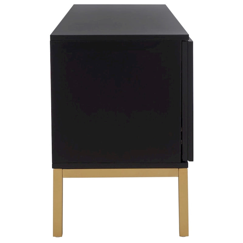 Meuble TV 54 pouces, 2 portes en rotin, 2 étagères, style côtier, noir/blanc/noyer/naturel, 1 unité