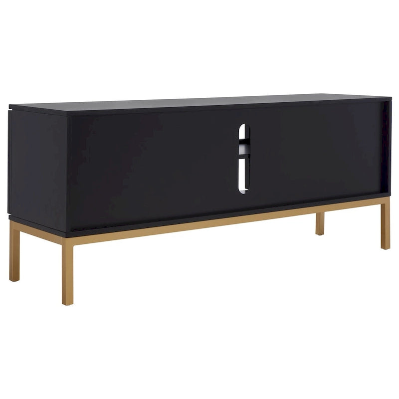 Meuble TV 54 pouces, 2 portes en rotin, 2 étagères, style côtier, noir/blanc/noyer/naturel, 1 unité