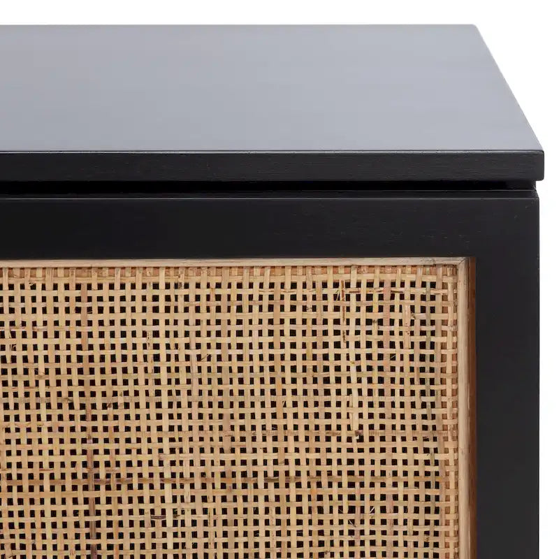 Meuble TV 54 pouces, 2 portes en rotin, 2 étagères, style côtier, noir/blanc/noyer/naturel, 1 unité