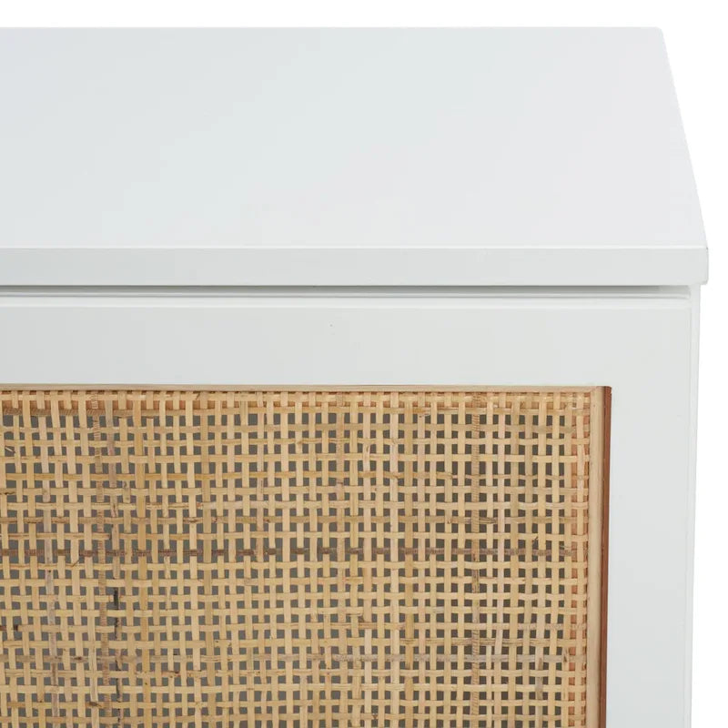 Meuble TV 54 pouces, 2 portes en rotin, 2 étagères, style côtier, noir/blanc/noyer/naturel, 1 unité