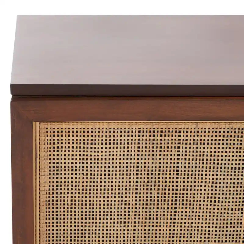Meuble TV 54 pouces, 2 portes en rotin, 2 étagères, style côtier, noir/blanc/noyer/naturel, 1 unité