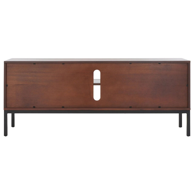 Meuble TV 54 pouces, 2 portes en rotin, 2 étagères, style côtier, noir/blanc/noyer/naturel, 1 unité