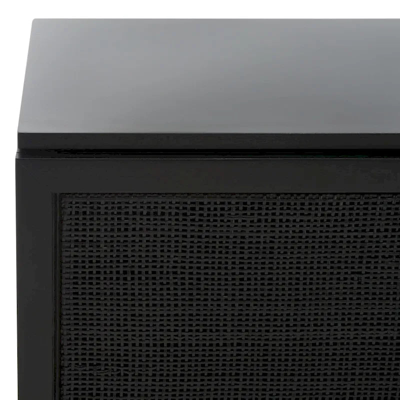 Meuble TV 54 pouces, 2 portes en rotin, 2 étagères, style côtier, noir/blanc/noyer/naturel, 1 unité
